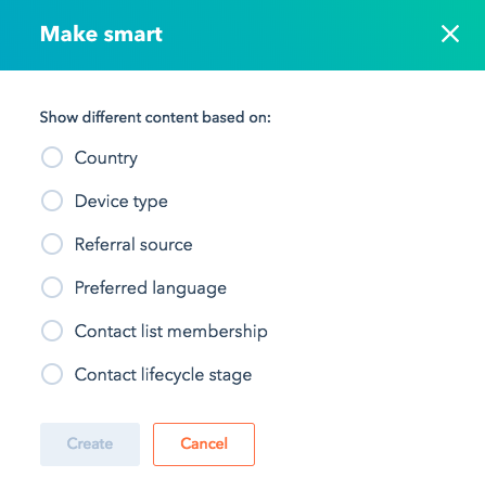 hubspot smart content menu
